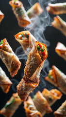 Wall Mural - delicious spring rolls in mid-air