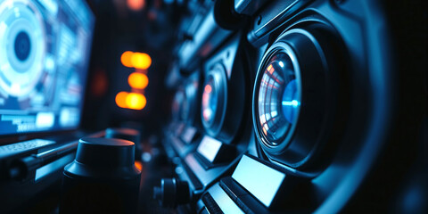 Futuristic control panel with gpu afterheat displaying on monitor screen