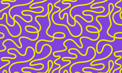 Aufkleber - Abstract seamless pattern with yellow geometric tangled lines on purple background. Vector scribble curve line pattern.