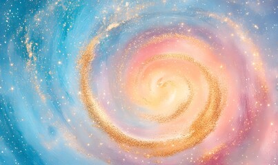 Wall Mural - soft pastel watercolor painting of a celestial rainbow swirl with shining stars in pink and blue. ge