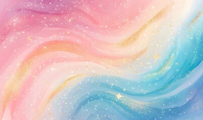 Wall Mural - soft pastel watercolor painting of a celestial rainbow swirl with shining stars in pink and blue. ge