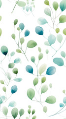 Wall Mural - watercolor leaf and stems pattern with leaves as accent abstract graphic poster background
