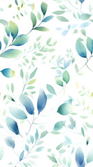 Wall Mural - watercolor leaf and stems pattern with leaves as accent abstract graphic poster background