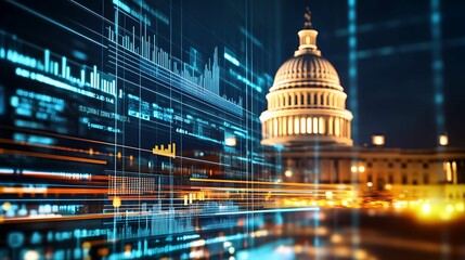 Wall Mural - financial data, government building. a digital representation of the u.s. capitol building with glow
