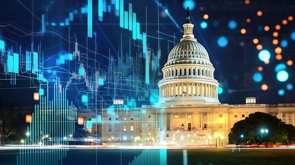Wall Mural - financial data, government building. a digital representation of the u.s. capitol building surrounde