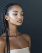 © Chari - Young woman with braided hair poses elegantly against a dark background in a studio setting