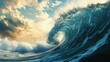 © SK - A powerful ocean wave curls dramatically,