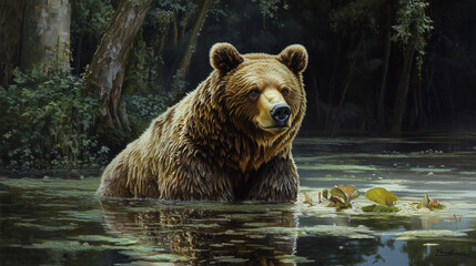 brown bear in water