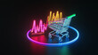 © อภิวัฒน์ มหาดไทย - A vibrant shopping cart surrounded by colorful neon waves, symbolizing online shopping and digital trends.