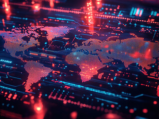 abstract concept of international business network with iot and blockchain integration