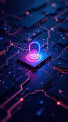 Wall Mural - Futuristic computer system with cybernetic elements highlighting a CPU core and digital code.
