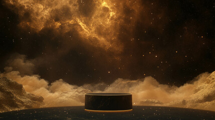 Wall Mural - Ethereal cosmic abstract background with illuminated podium for creative design