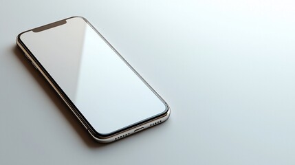 Modern smartphone with blank screen on white background.