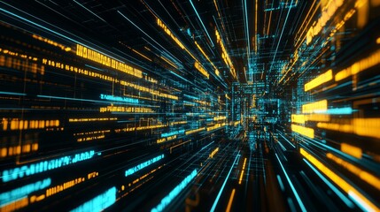 A computer generated image of a very long line of numbers. Abstract futuristic technology concept for web design, software development.