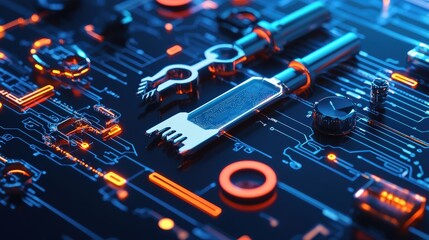 Technology innovation captured in glowing programming tools.