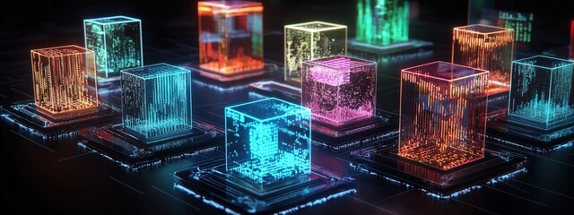 The future of coding visualized in glowing holographic displays.