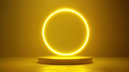 Empty glowing yellow circle podium display