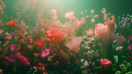 Wall Mural - Otherworldly flowers in a dreamlike fantasy garden