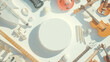 © annetdebar - Musical instruments arranged around a white circular podium for creative design concept