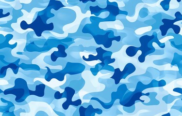 Wall Mural - A seamless pattern of blue camouflage with circular shapes, resembling water ripples or ocean waves, in varying shades of marine blues and whites