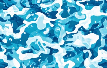 Wall Mural - A seamless pattern of blue camouflage with circular shapes, resembling water ripples or ocean waves, in varying shades of marine blues and whites