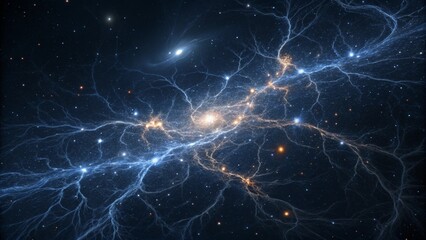 Wall Mural - Cosmic web of glowing galaxies and interstellar filaments in space