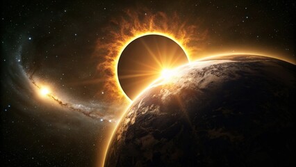 Wall Mural - Solar eclipse over Earth with glowing corona in deep space