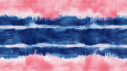 Wall Mural - A seamless pattern with tie-dye blue and pink stripes, their colors creating an abstract gradient across the fabric