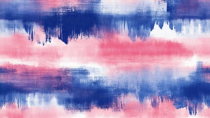 Wall Mural - A seamless pattern with tie-dye blue and pink stripes, their colors creating an abstract gradient across the fabric