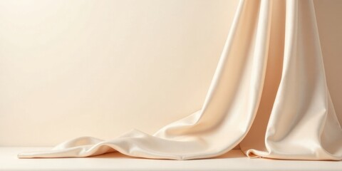 Aufkleber - Elegant Draped Cream-Colored Fabric on a Neutral Background, Perfect for Product Displays or Luxurious Design Concepts
