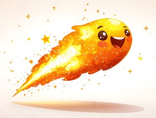 Poster - cheerful cartoon of a glowing shooting star with happy expression trailing sparkling light on white 