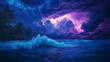 © annetdebar - Dramatic storm over tropical island with thunderous waves and dark skies