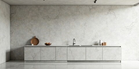 Aufkleber - Modern minimalist kitchen design with light grey countertops and cabinetry against a textured wall