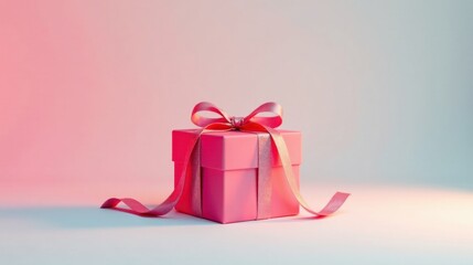 Aufkleber - A pink gift box with a sparkly ribbon, elegantly presented against a soft gradient background.