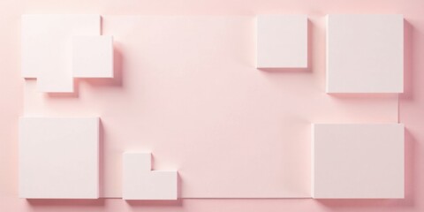 Leinwandbilder - Abstract pastel pink background with blank white geometric shapes