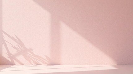 Poster - Soft Pink Wall with Plant Shadow and Sunlight