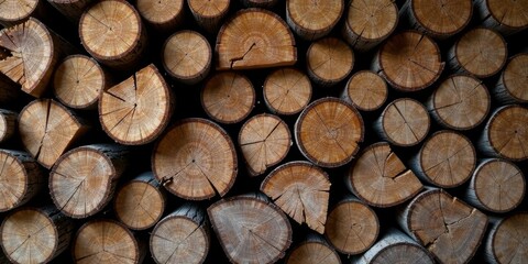 Aufkleber - Stacked Wood Logs A Natural Texture Background of Round Wooden Cross Sections