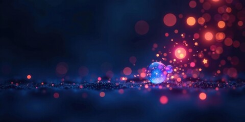 Poster - Ethereal orbs rest on a shimmering surface, illuminated by a cascade of vibrant lights and sparkling particles.