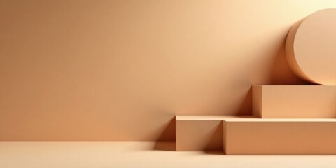 Leinwandbilder - Abstract Beige Geometric Shapes Minimalist Product Display Background