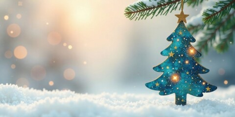 Poster - Winter Wonderland A Festive Teal Tree Ornament Hanging on a Snowy Branch