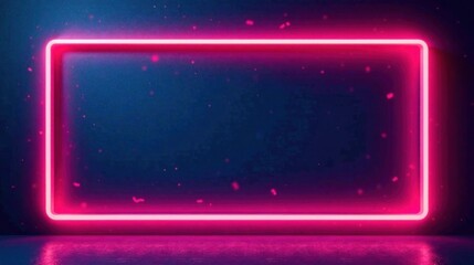 Leinwandbilder - Vibrant Pink Neon Rectangular Frame Glowing Brightly Against a Dark Background with Sparkling Particles