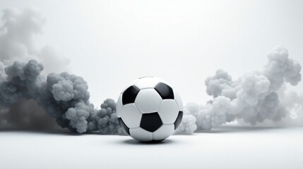 Aufkleber - A Classic Soccer Ball Rests Serene Amidst Stylized Smoke Clouds, a Simple Yet Striking Composition