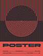 © 100% HAND-CRAFTED - Bauhaus geometric poster. Abstract futuristic cover with round and semicircle red shape and lines. Aesthetics of neo modernism and brutalism. Retro design. Flat vector illustration in Swiss style