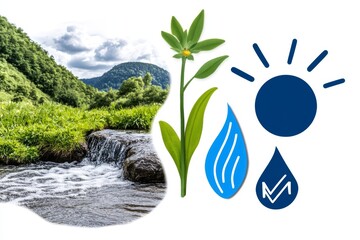 Fototapete - A clean, geometric design showing energy flow from natural elements like the sun, water, and wind
