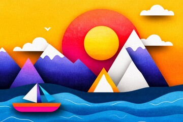 Fototapete - A clean, geometric design showing energy flow from natural elements like the sun, water, and wind