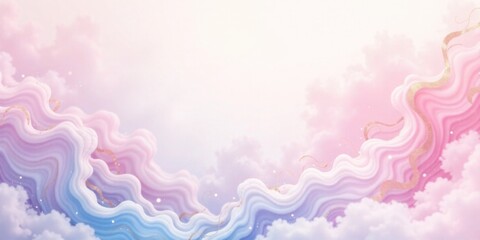 Leinwandbilder - Dreamy Pastel Wave Cloudscape with Golden Accents A Serene and Elegant Background