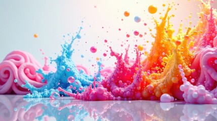 Leinwandbilder - Vibrant Color Explosion A Dynamic Display of Pink, Blue, and Orange Liquid Splashes Intermingling and Creating an Abstract Masterpiece