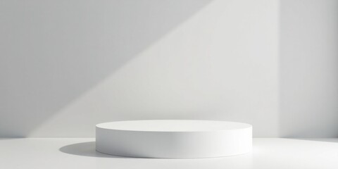 Leinwandbilder - A Minimalist White Cylindrical Platform in a Sunlit Room, Ideal for Product Displays or Presentations