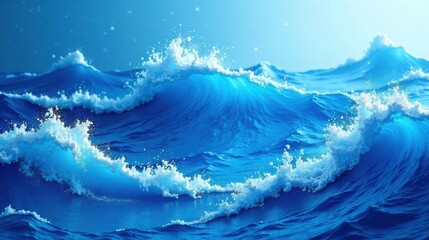 Poster - Ocean Waves Crashing A Vivid Depiction of Powerful Blue Water and White Foam