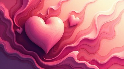 Aufkleber - Abstract Pink Swirling Heart Design Featuring Three Dimensional Hearts and Layered Wave Pattern